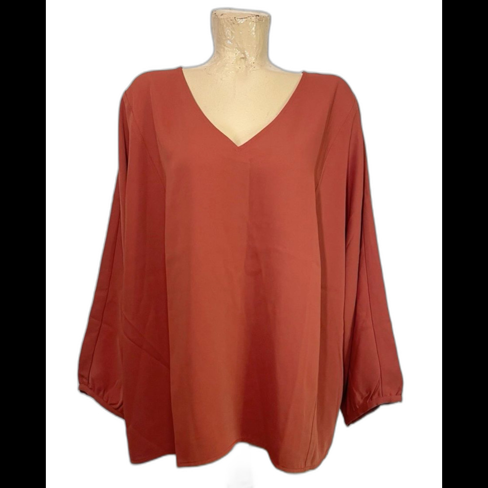 J Jill Shirt Plus Size 3x 58”  V Neck Long Sleeves Blouse Top Fall Casual Work